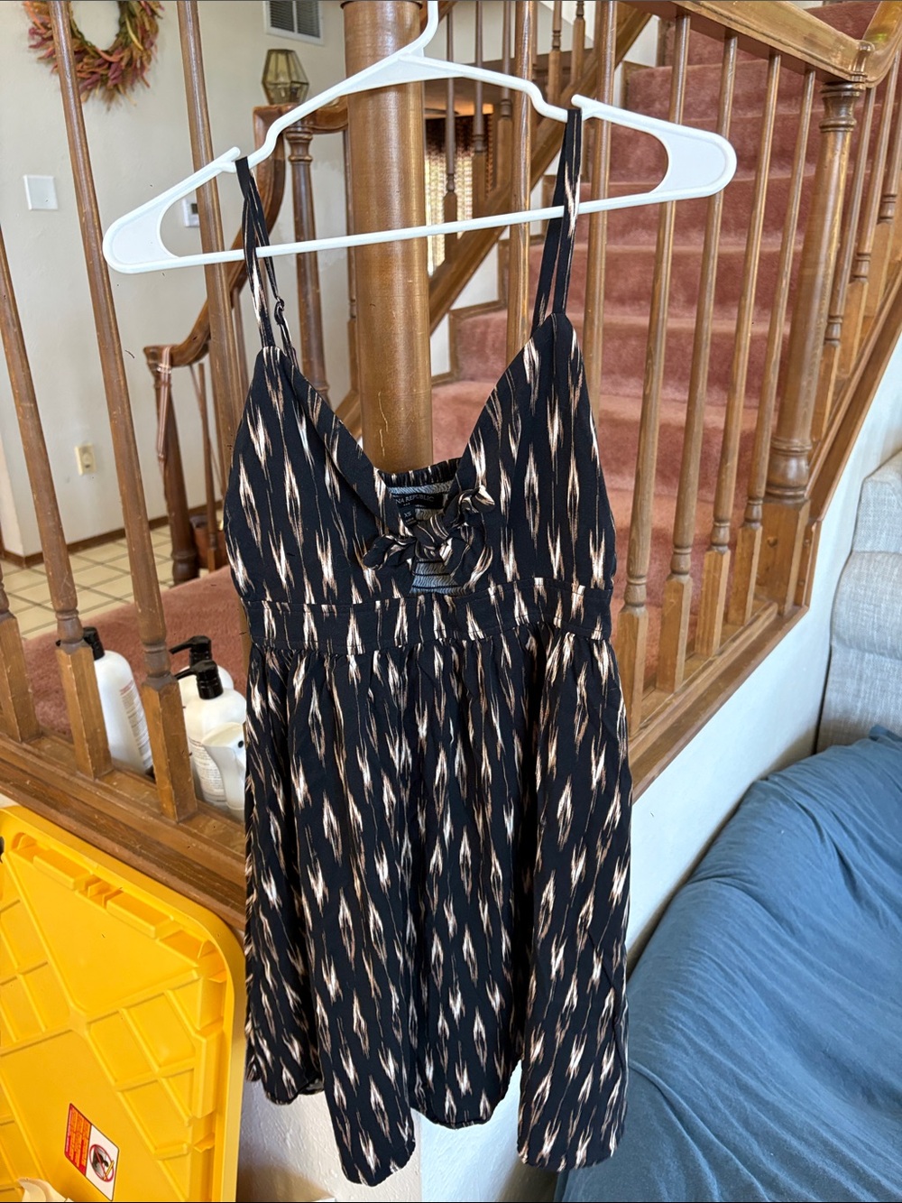 Banana Republic Black and Cream Mini Dress with Subtle Brown Pattern